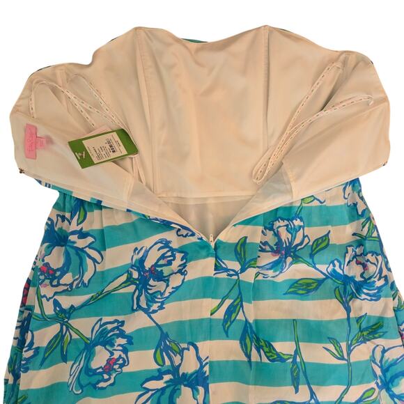 Lilly Pulitzer Strapless Langley Dress Shorely Blue Tossing The Line 8 Floral - Picture 11 of 14